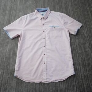 Craft + Flow Shirt Men Button Up Pink White Striped Short Sleeve Pocket Large
